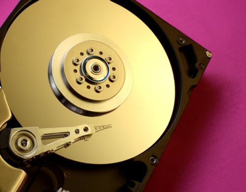 Close-up of a gold hard drive