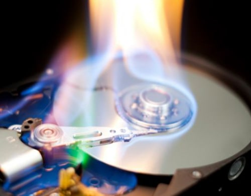 A computer's burning hard drive