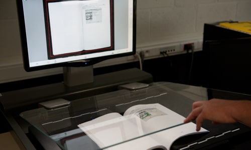 Close-up of a book scanner