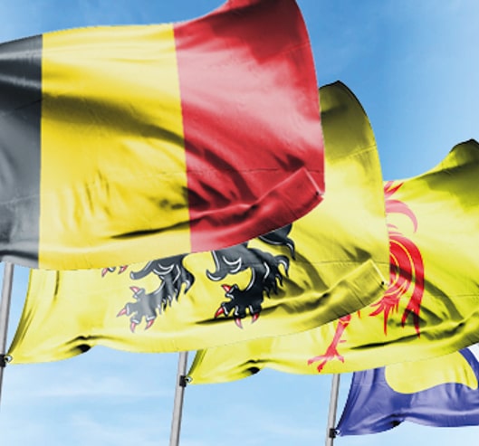 Le drapeau de la Belgique, de la Flandre, de la Wallonie et de la région de Bruxelles